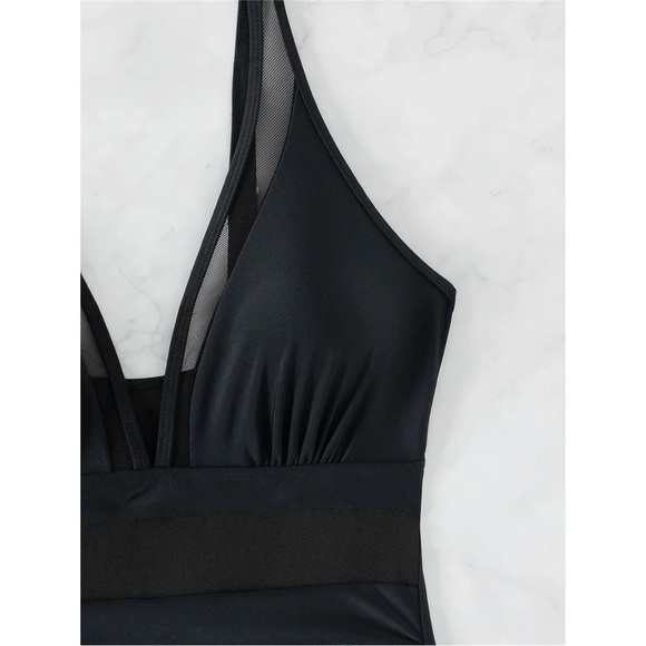 Black One-Piece Swimsuit with Sheer Waist Panel - Picture 14 of 16